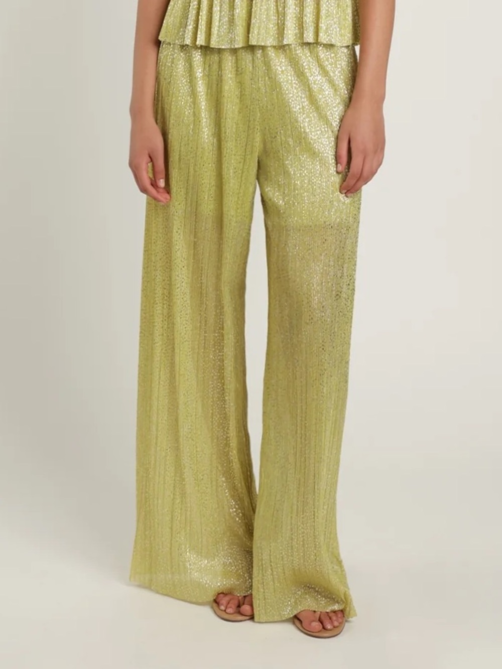 Sabina Musayev Shimmery Yellow Gold Pleated Wide-Leg Pants